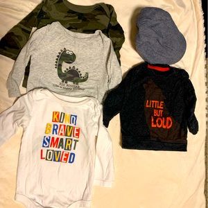 3 long sleeved sleepers , long sleeve shirt and hat